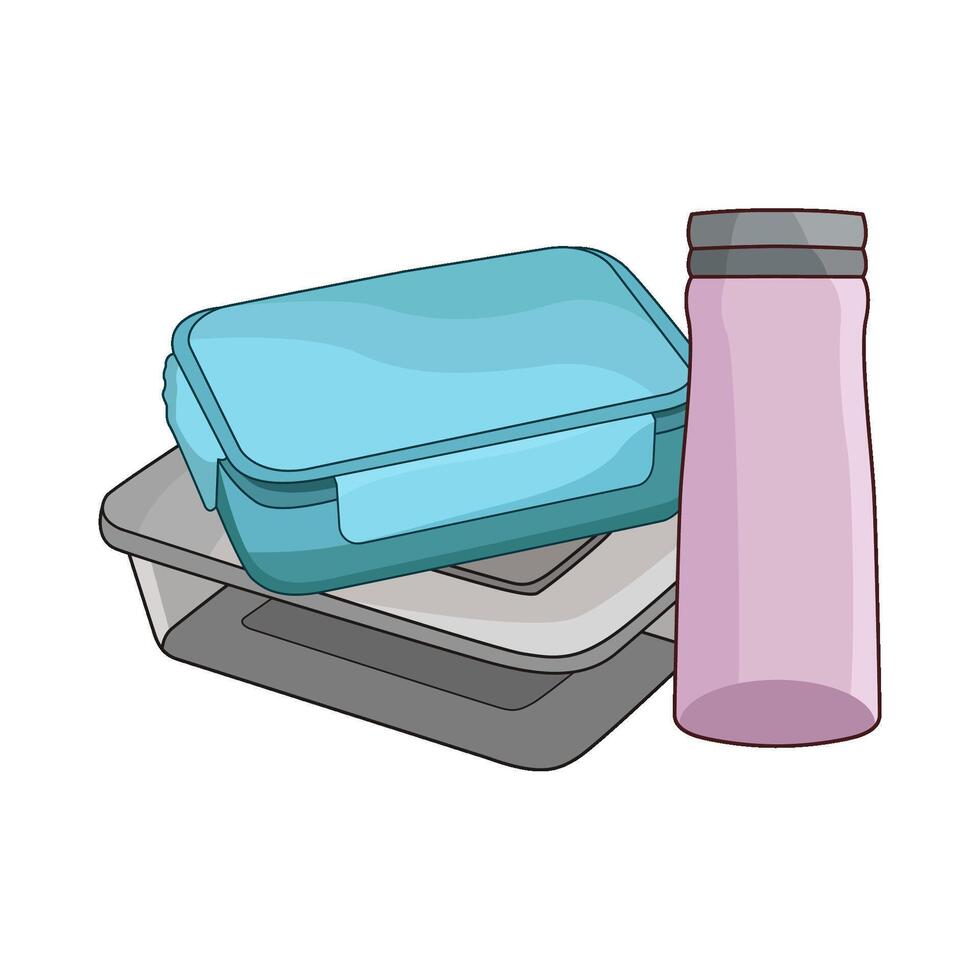 Water Bottle and Meal Container illustration vector