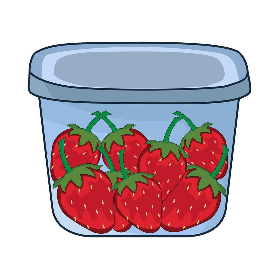 food container with strawberry illustration vector