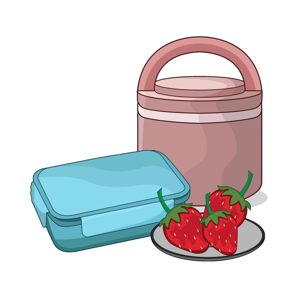 food container and strawberry illustration vector