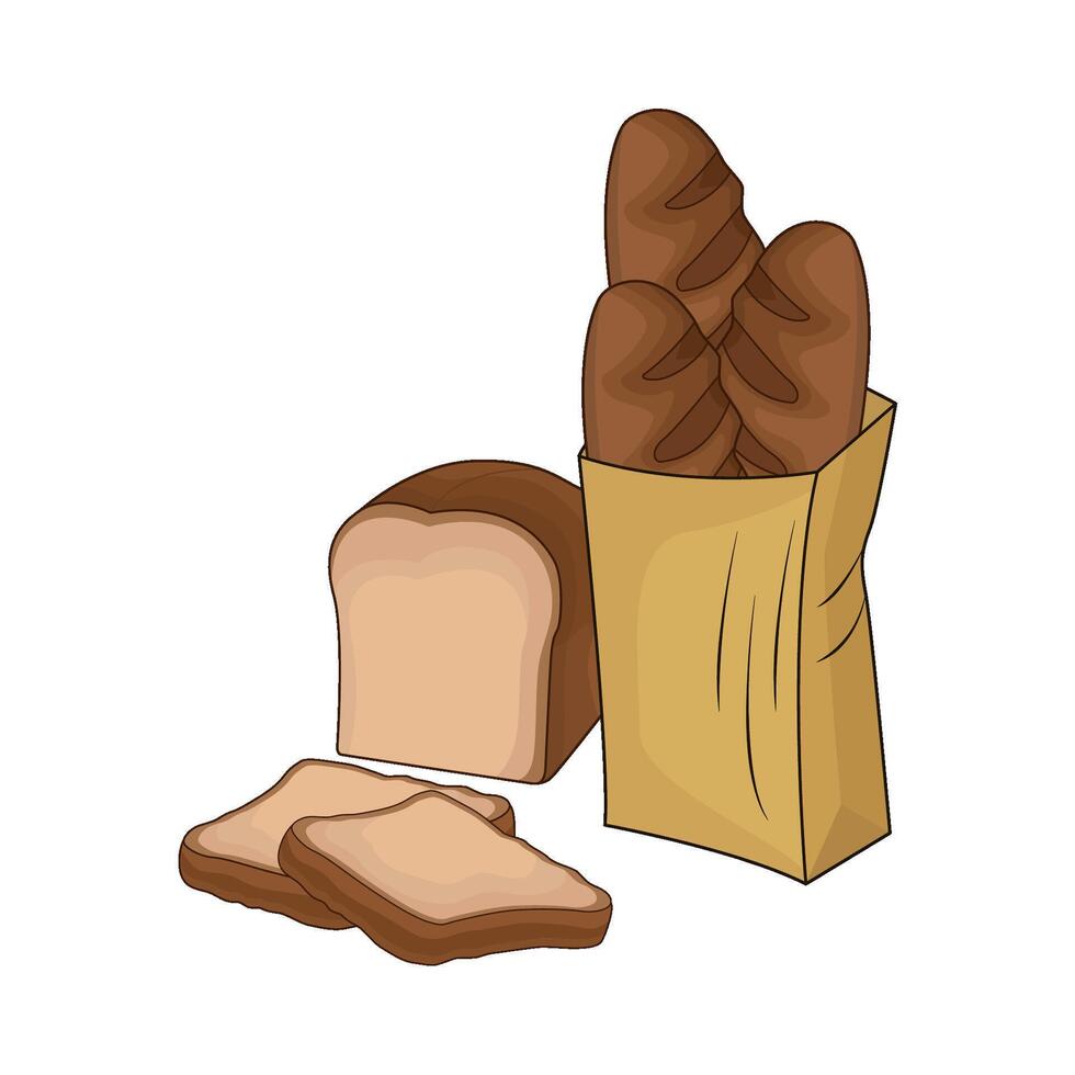 illustration of Fresh Bread in Paper Bag vector