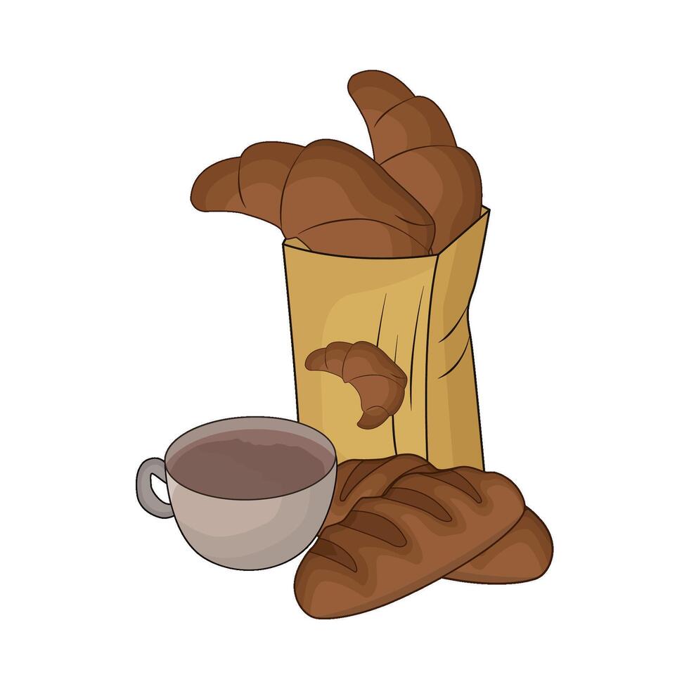 Coffee and Bread in Bag vector