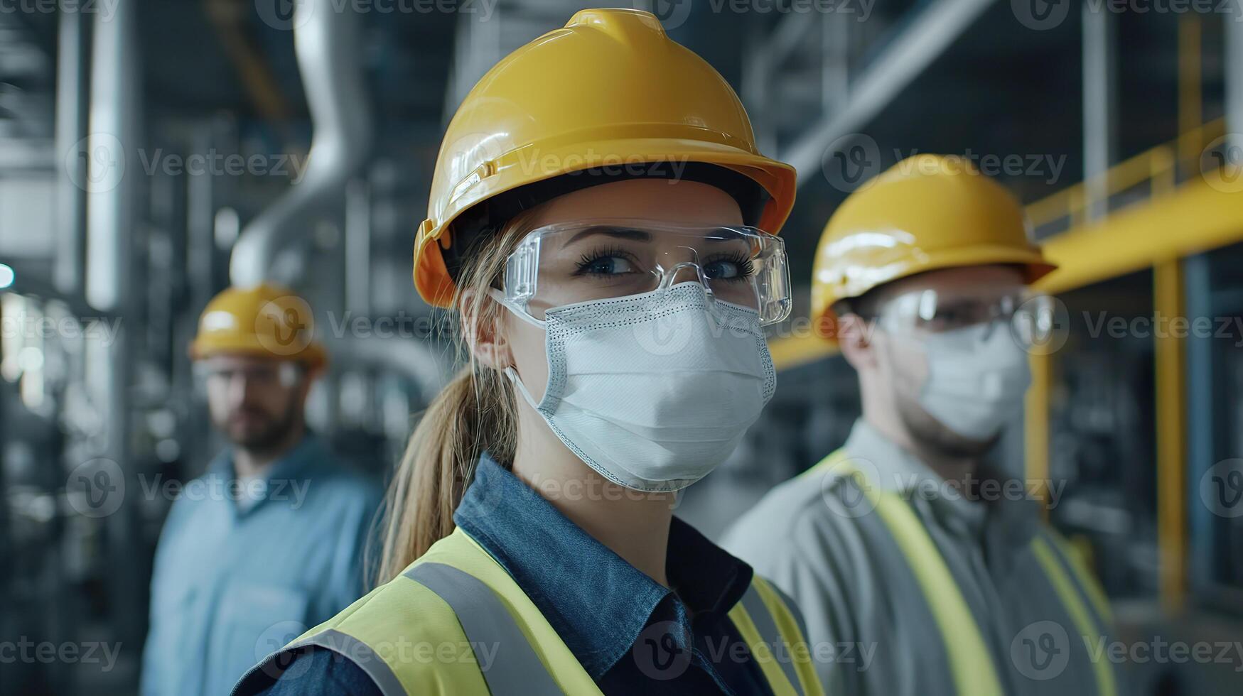 Emergency drill in manufacturing facility focused on safety protocols and teamwork. photo