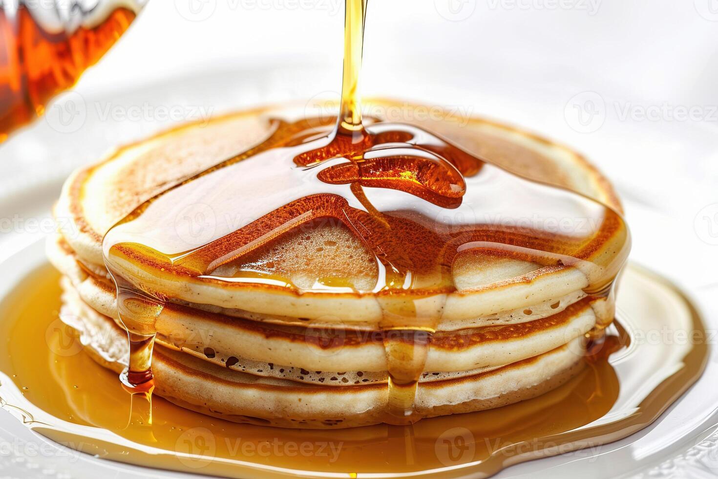 Delicious Stack of Pancakes with Maple Syrup for English Breakfast. photo