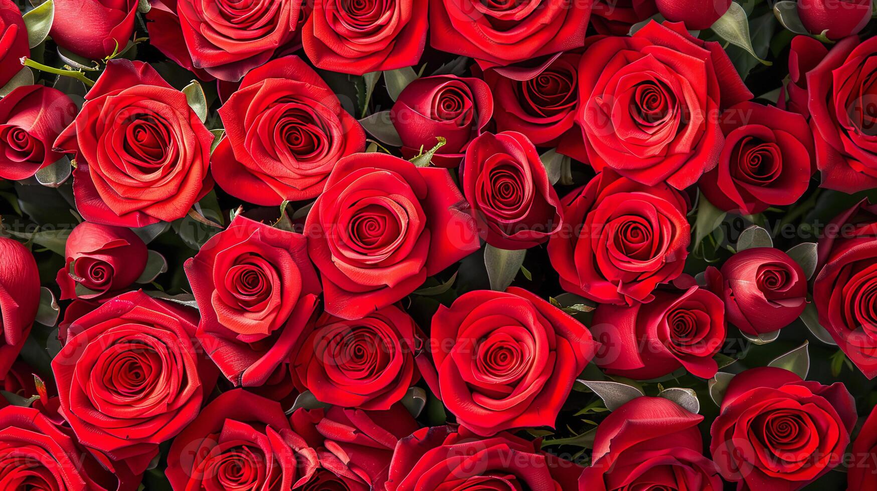 bouquet of red roses arranged, top view for celebration or decoration. photo