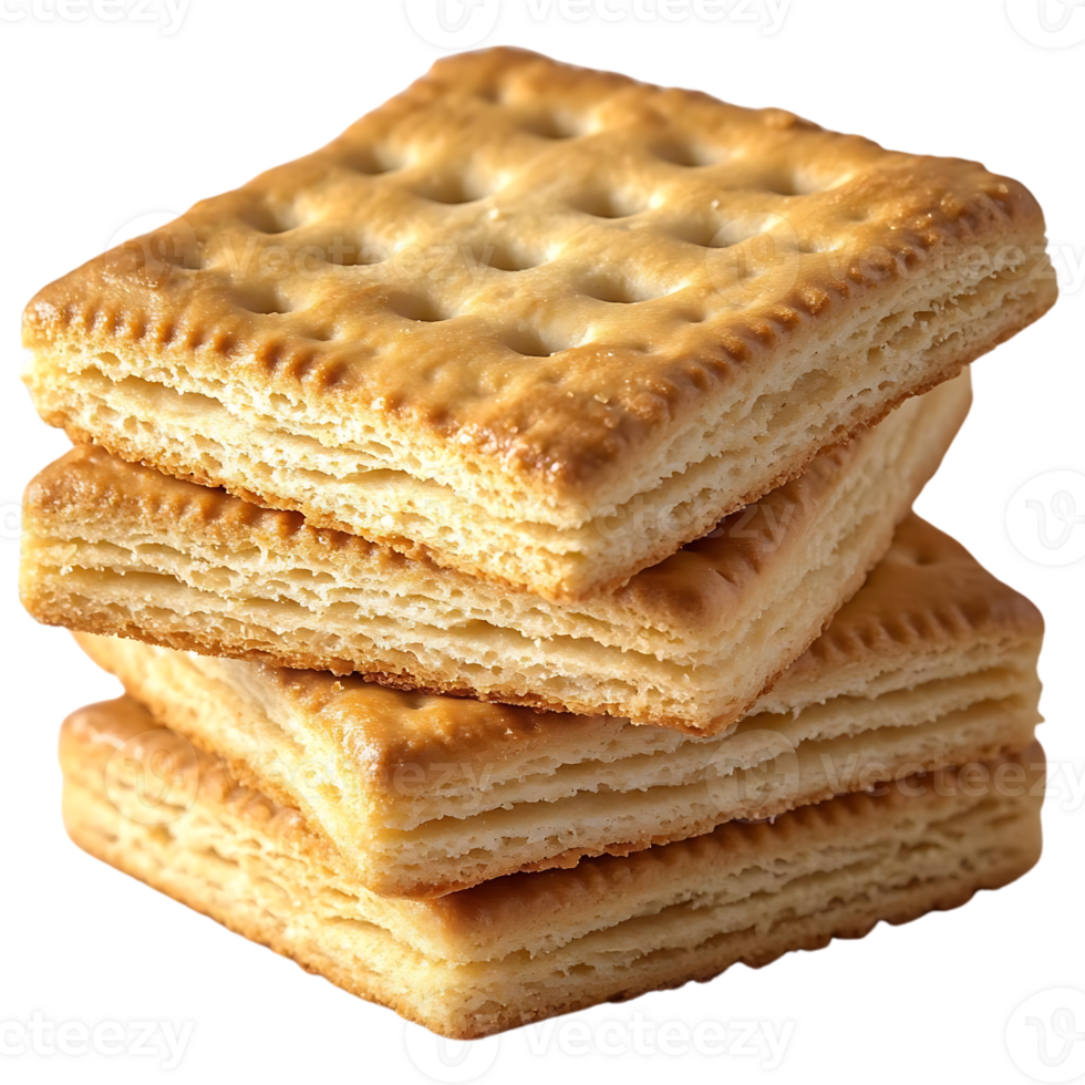 Stack of Four Golden Brown Crunchy Crackers with a Transparent Background png