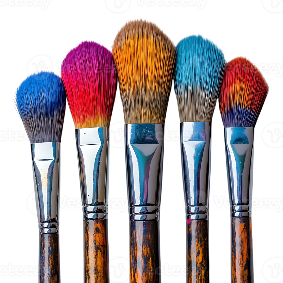 Five Paintbrushes with Colorful Bristles on a Transparent Background png