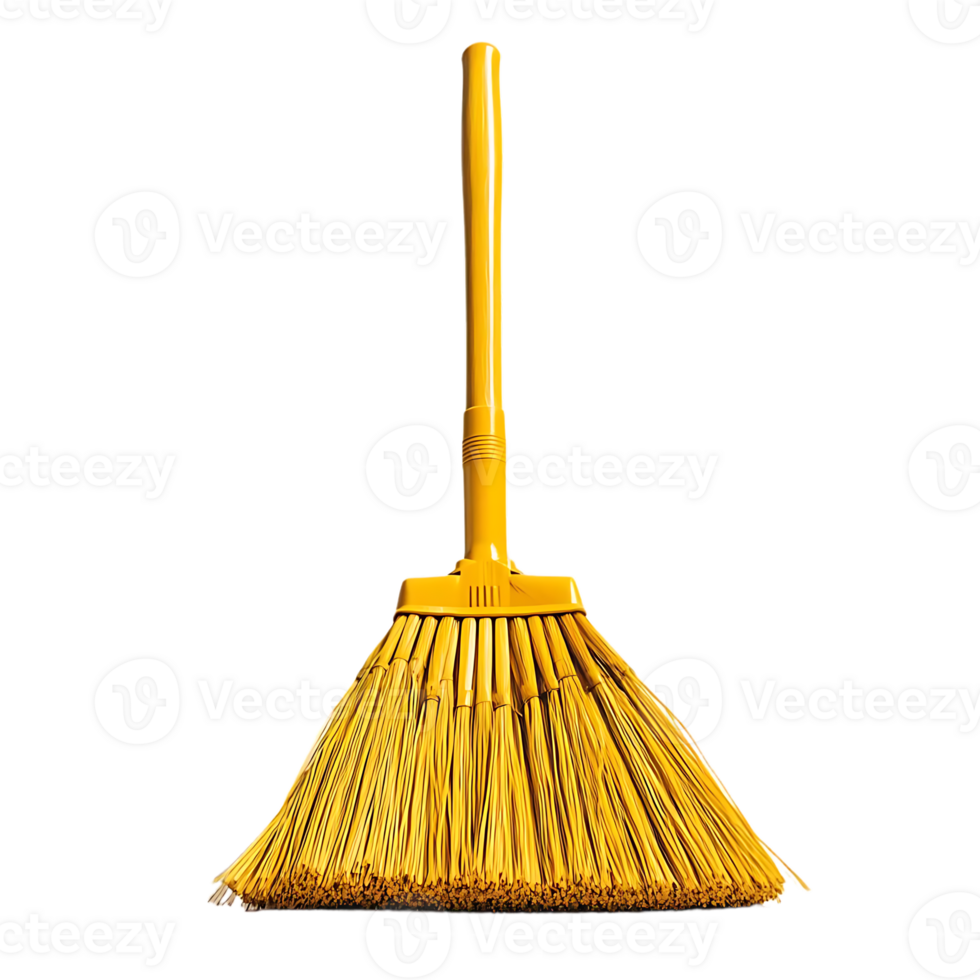 Yellow Broom with a Transparent Background, Ideal for Cleaning and Sweeping, Featuring a Sturdy Handle and Durable Bristles png