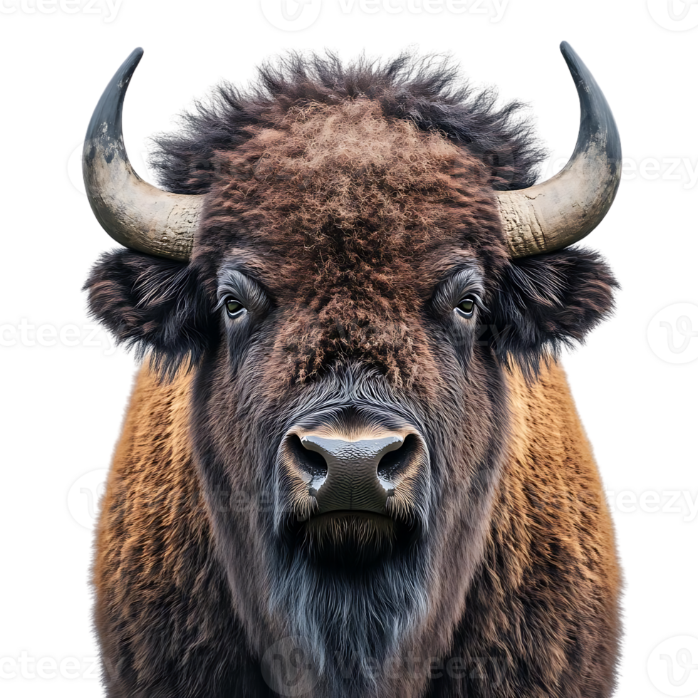 Powerful Bison Gazing with Intensity, Transparent Background, Wild Animal Portrait png