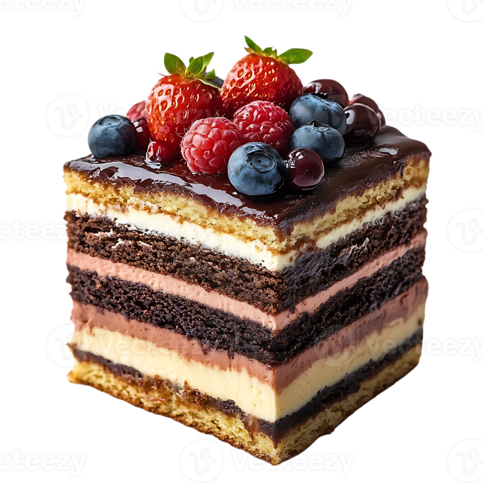 delizioso cioccolato torta con frutti di bosco e trasparente sfondo png