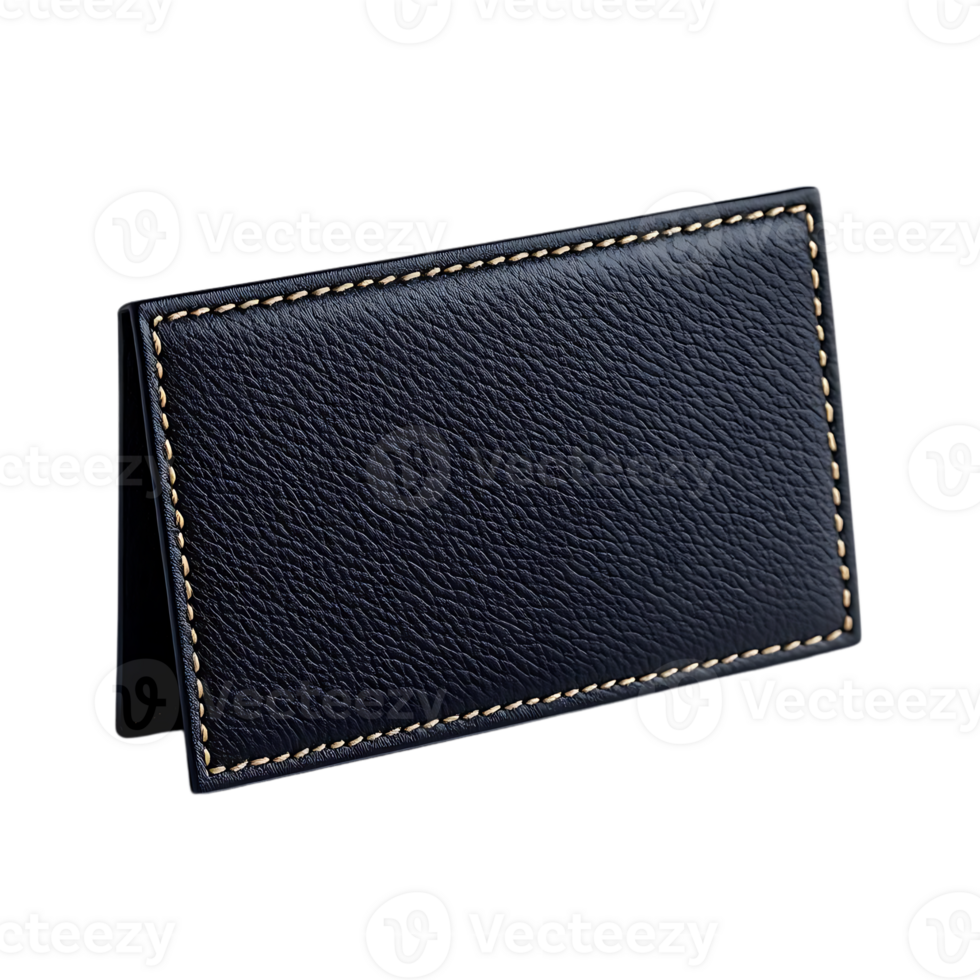 Black Leather Card Holder with Gold Stitching on a Transparent Background png