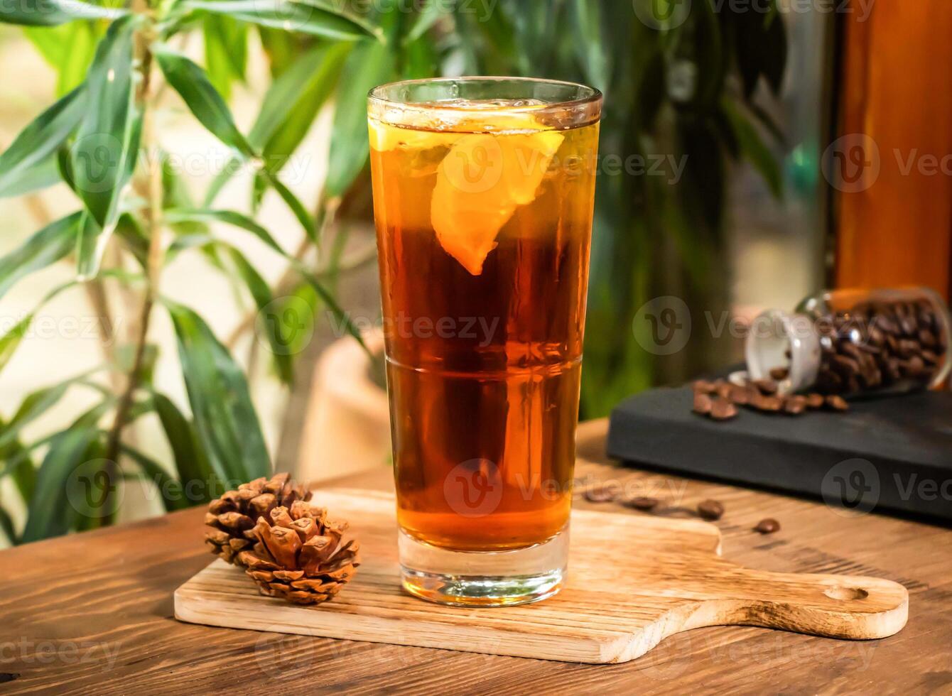 ice English milk tea served in glass isolated on table side view of taiwan drink photo