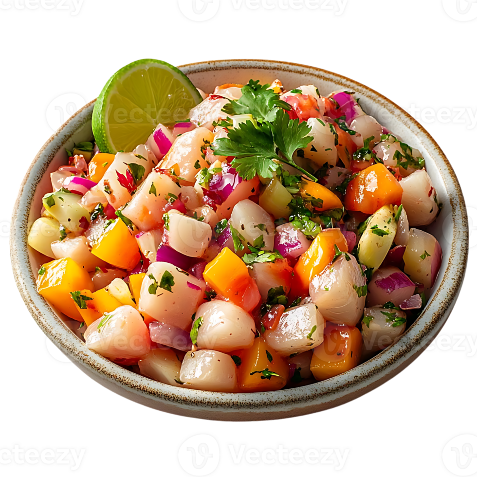 Fresh Peruvian Ceviche with Lime, Onion, and Cilantro, a Delicious and Refreshing Dish with a Transparent Background png