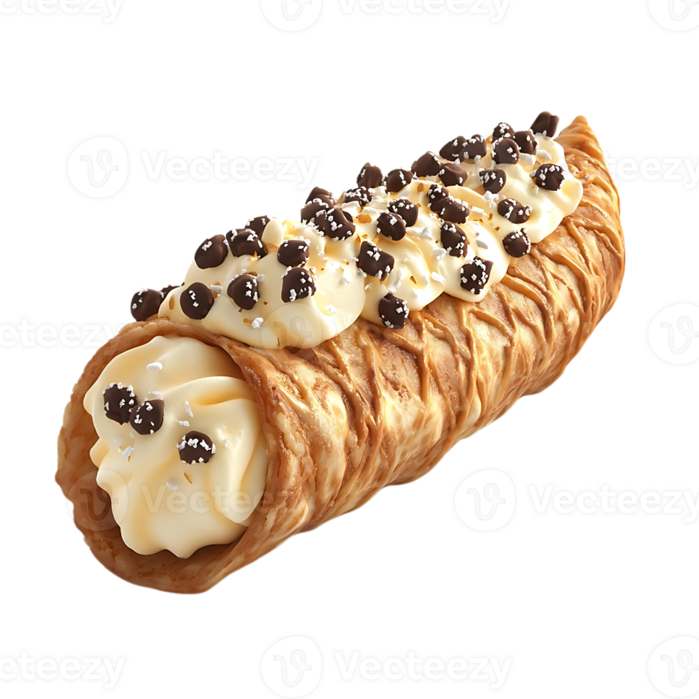 Delicious Cannoli with Creamy Filling and Chocolate Chips on a Transparent Background png