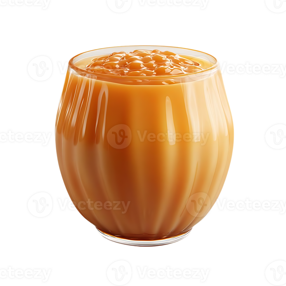Caramel Sauce in a Glass with Transparent Background, Sweet and Delicious Caramel Dessert with a Smooth Texture png