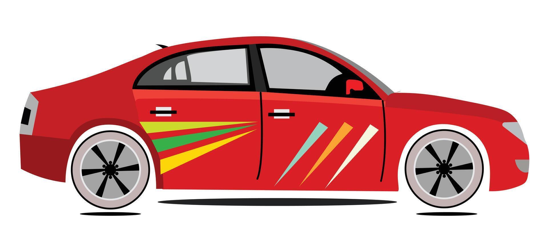 illustration car decorated in red and illustration elements as background in racing car illustration. vector