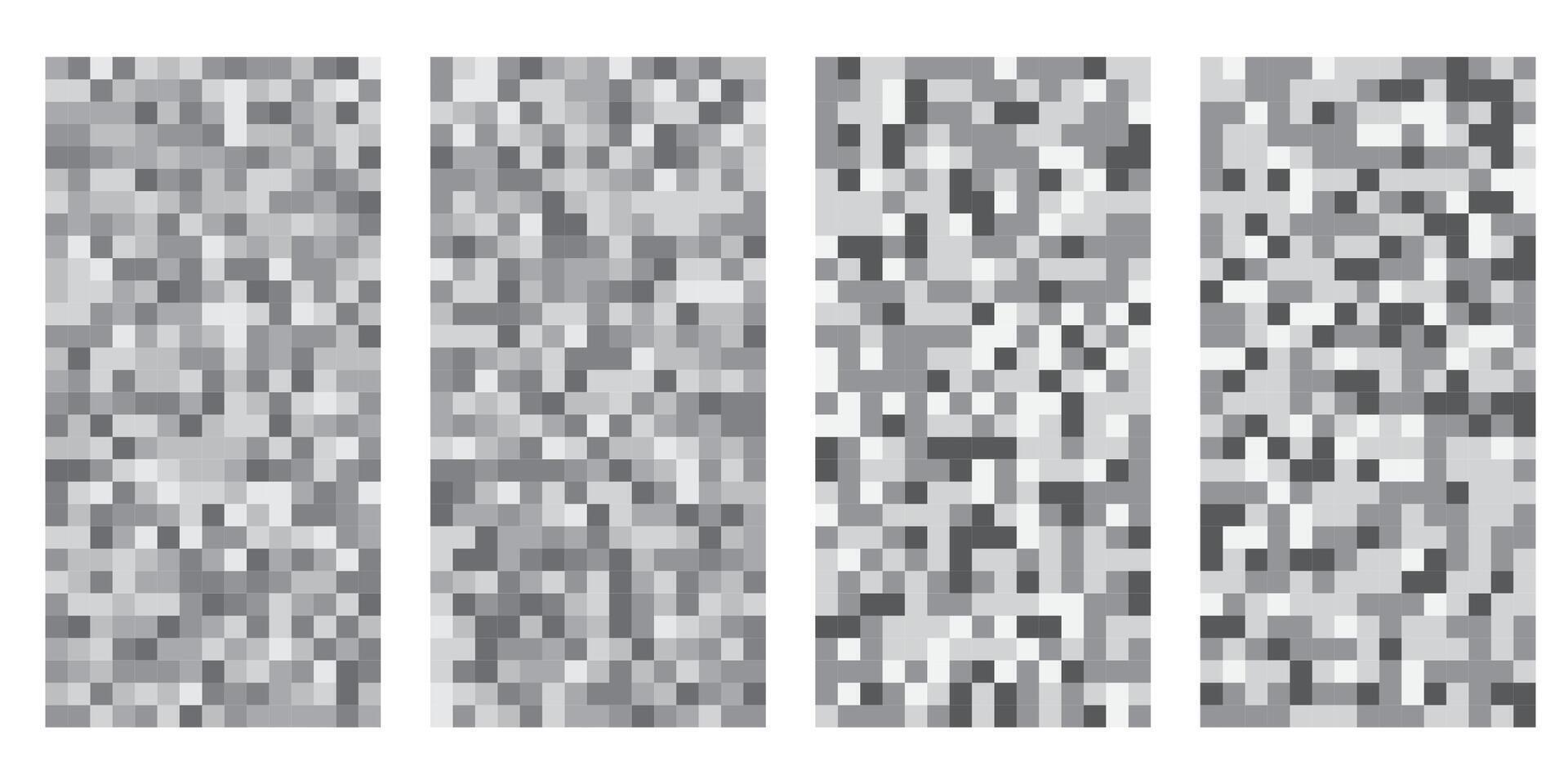 A set of monochrome pixelated censorship bars in rectangular forms. Perfect for concealing sensitive content in advertising, web design, and editing. vector