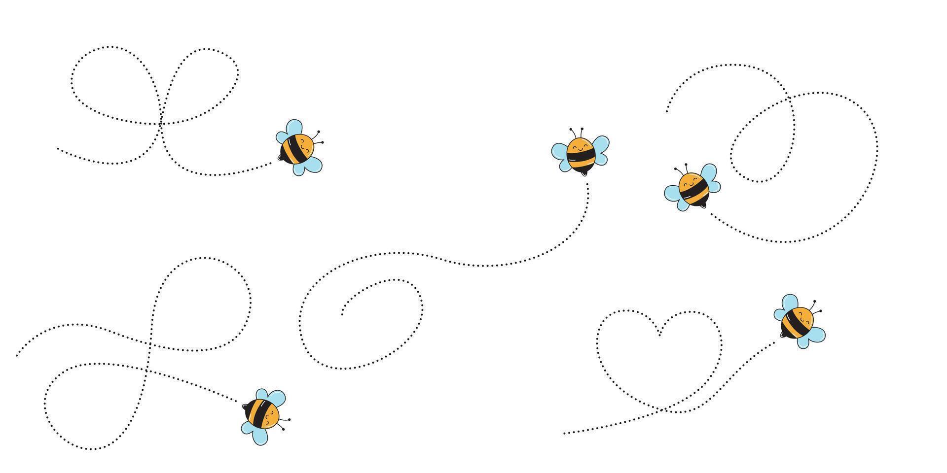 Bees in Motion. Captivating Dotted Lines Trace Spirals, Loops, and a Heart Shape Through the Sky vector