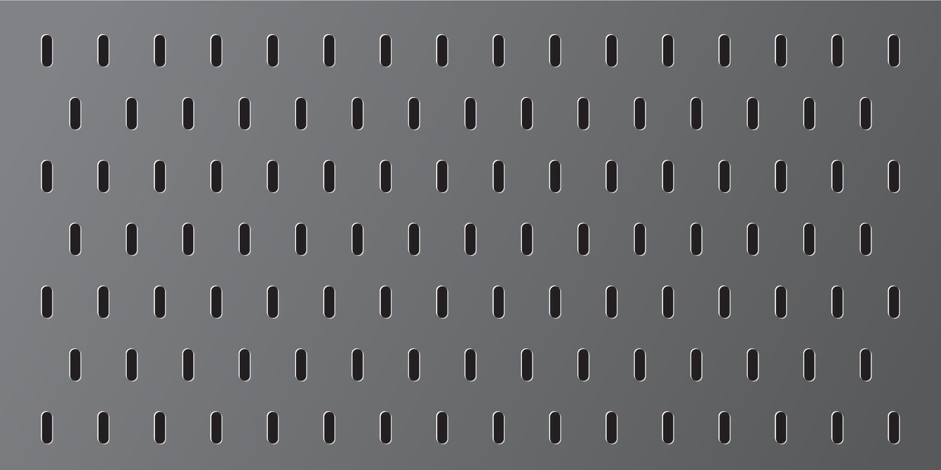 Peg board with oval holes. Rectangle grey gradient peg board perforated texture background for working bench tools. vector
