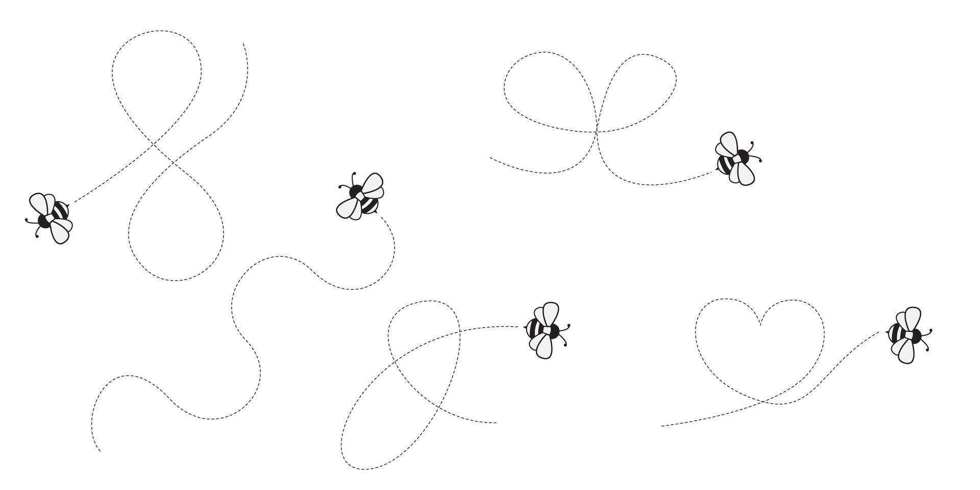 A Buzzing Ballet. Bees Creating Graceful Dotted Patterns of Spirals, Loops, and Heart-Shaped Designs in the Air vector