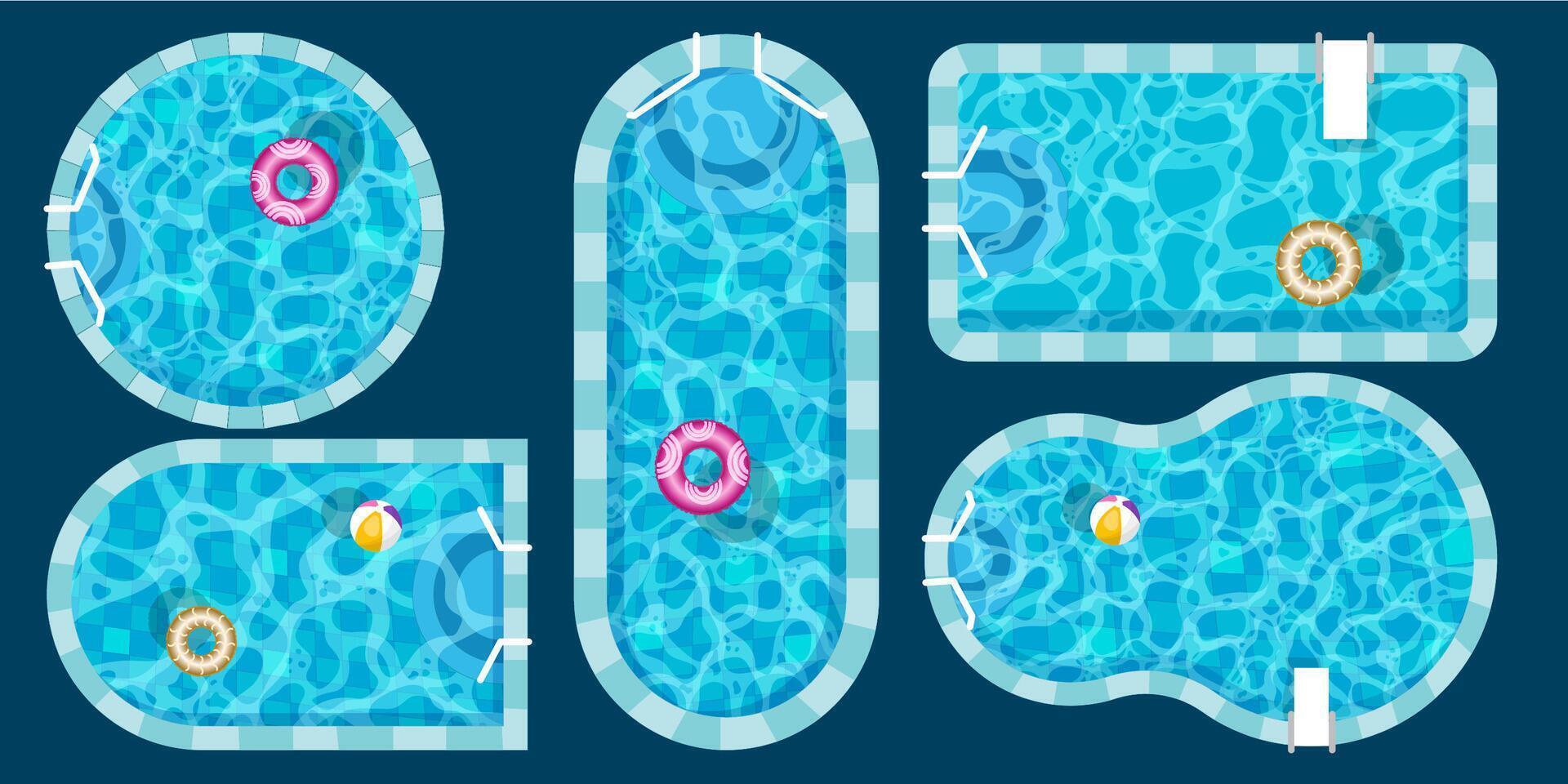 Realistic swimming pool bottom with blue water waves texture. Summer aqua surface with caustics ripples. Spa pool top view background. Illustration of surface ripple water vector