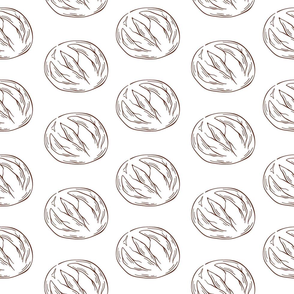 Seamless pattern featuring line art style bread loaves. Ideal for bakery design, packaging, or backdrop. illustration isolated on a white background. vector