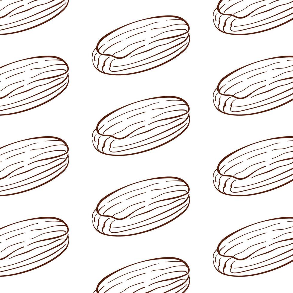 Eclair seamless pattern in line art style. French bakery design element for cafe menu. illustration on a white background. vector