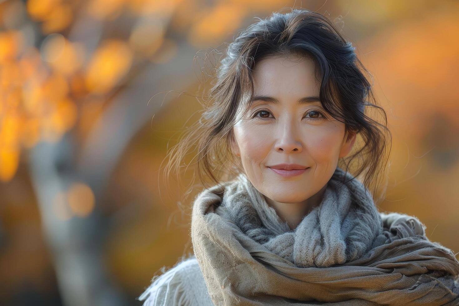 Smiling woman in fall, natural beauty, autumn portrait photo