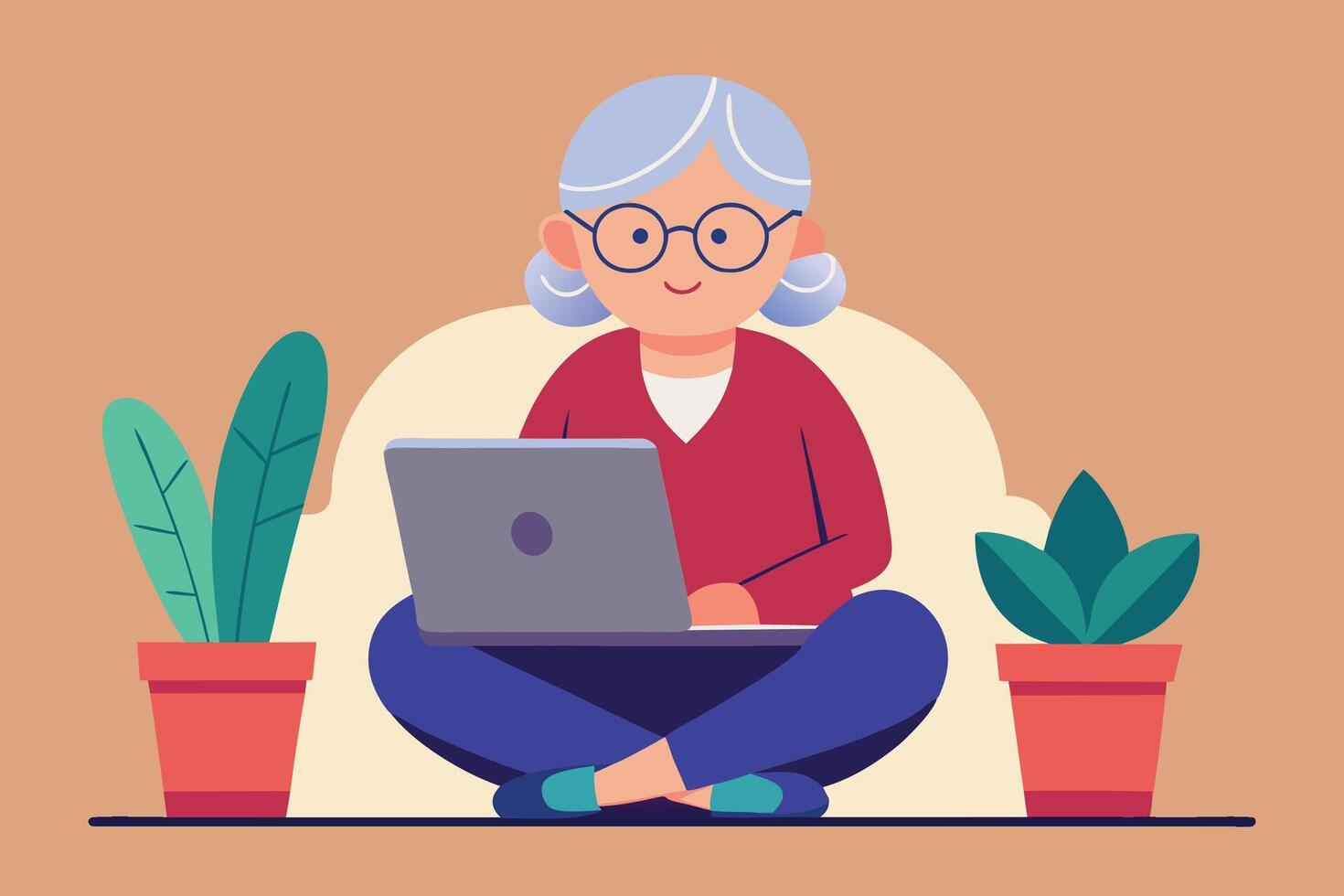 Cute grandma with laptop. flat Illustration vector