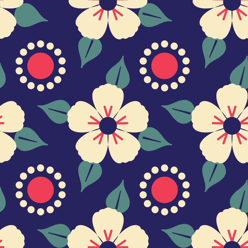 Hand drawn seamless colorful blue floral pattern vector