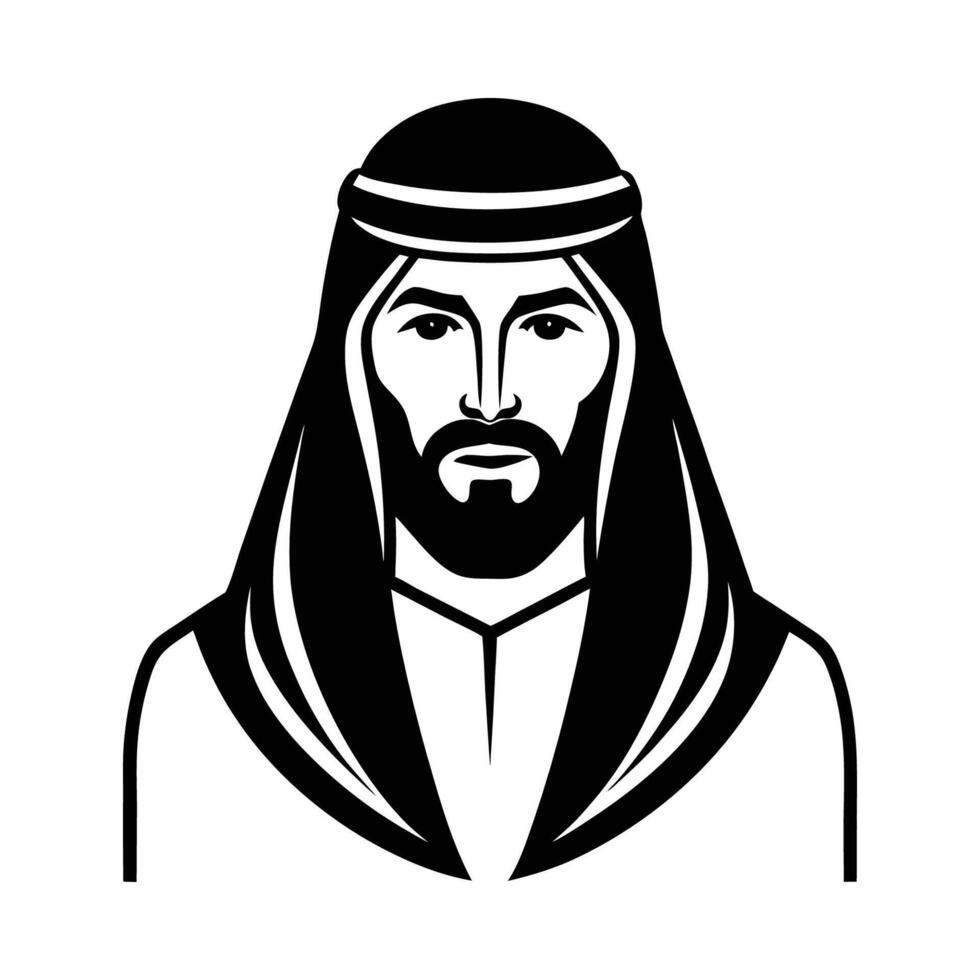 Striking Black and White Silhouette of an Arabian Man. Half Body Portrait in Traditional Attire vector