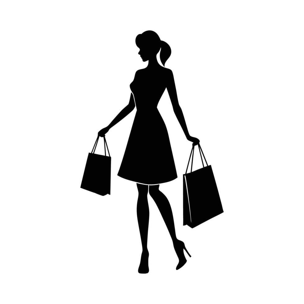 Silhouette of Woman Shopping vector
