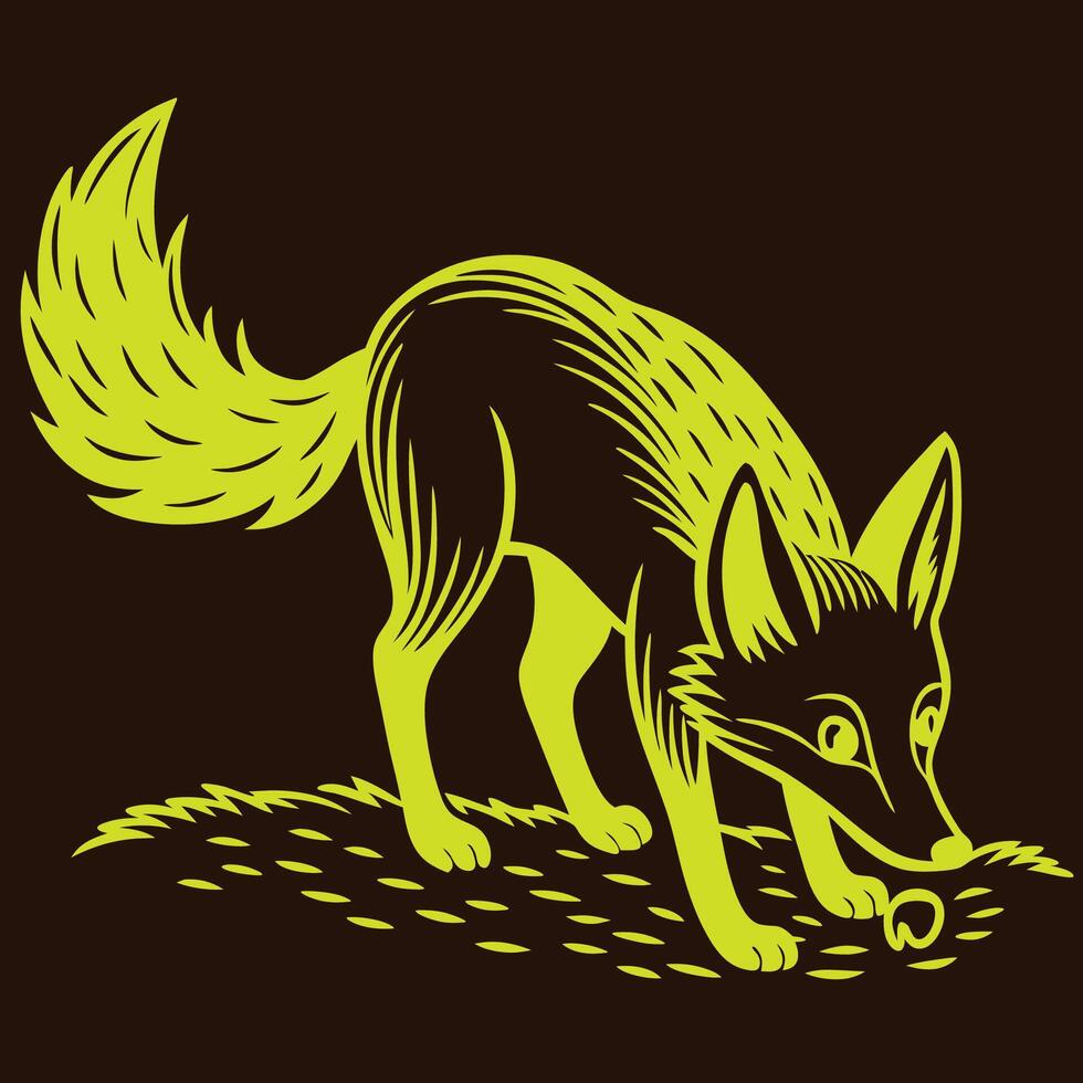 Curious Fox Sniffing Ground in Serene Forest - Silhouette vector