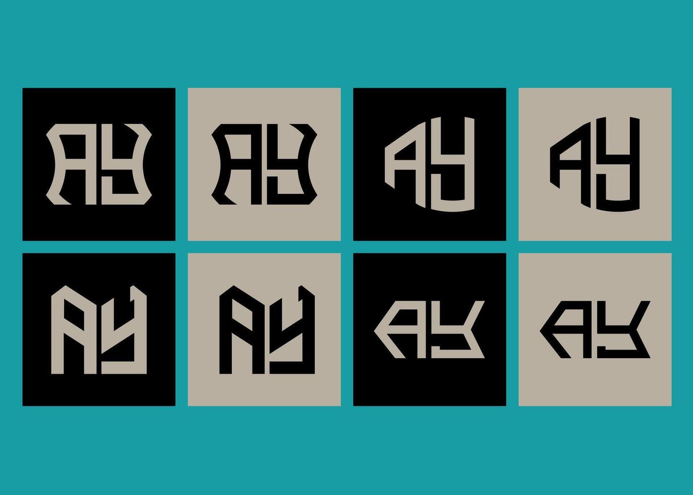 AY minimalist and classic logo set design. AY monogram polygonal and circle shape vector