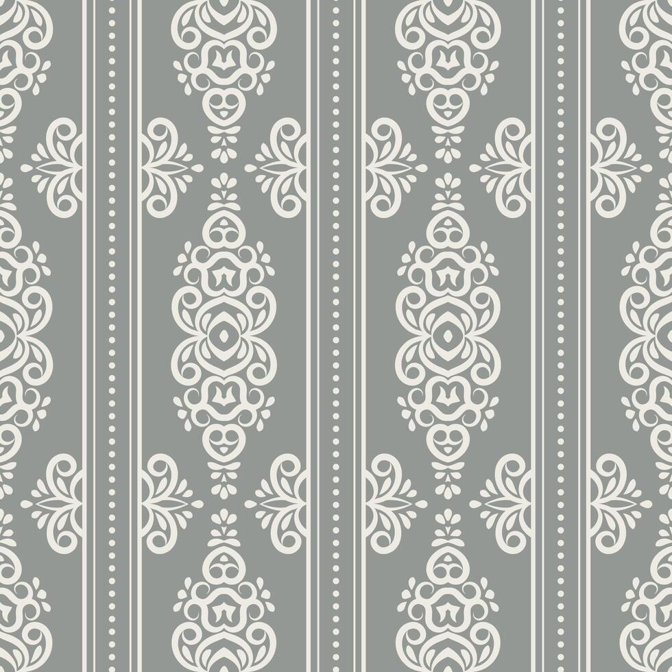 Damask seamless Wallpaper design. Baroque style pattern. Gray and white floral element. Graphic ornate pattern for fabric, packaging, wrapping. vector