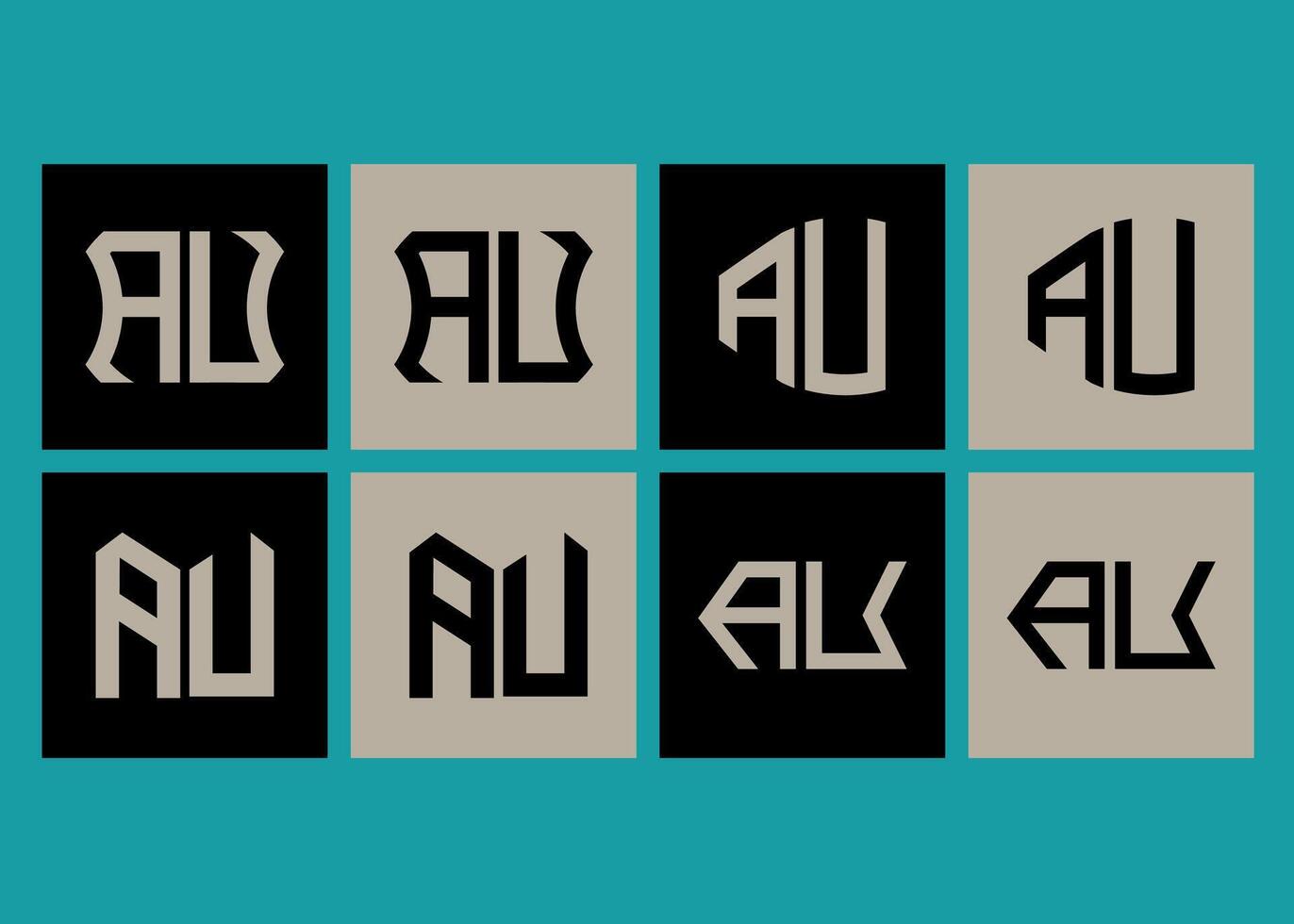 AU minimalist and classic logo set design. AU monogram polygonal and circle shape . AU unique design. vector