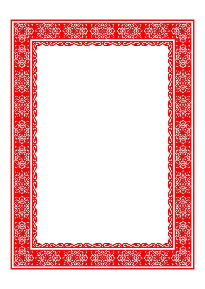 Red And White Rectangular Vertical Islamic Asian Kazakh National Ornament Frame vector