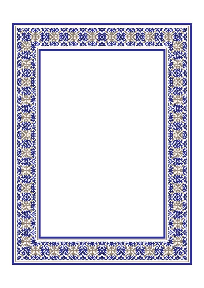 Golden Blue Rectangular Vertical Islamic Asian Kazakh National Ornament Frames vector