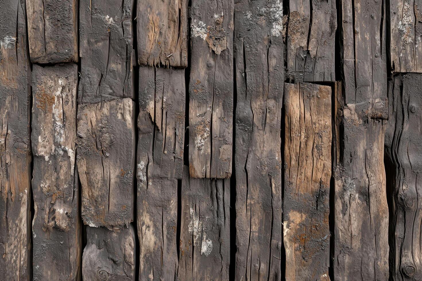 A rotten wood texture background features decayed, weathered wood with visible cracks and darkened spots photo