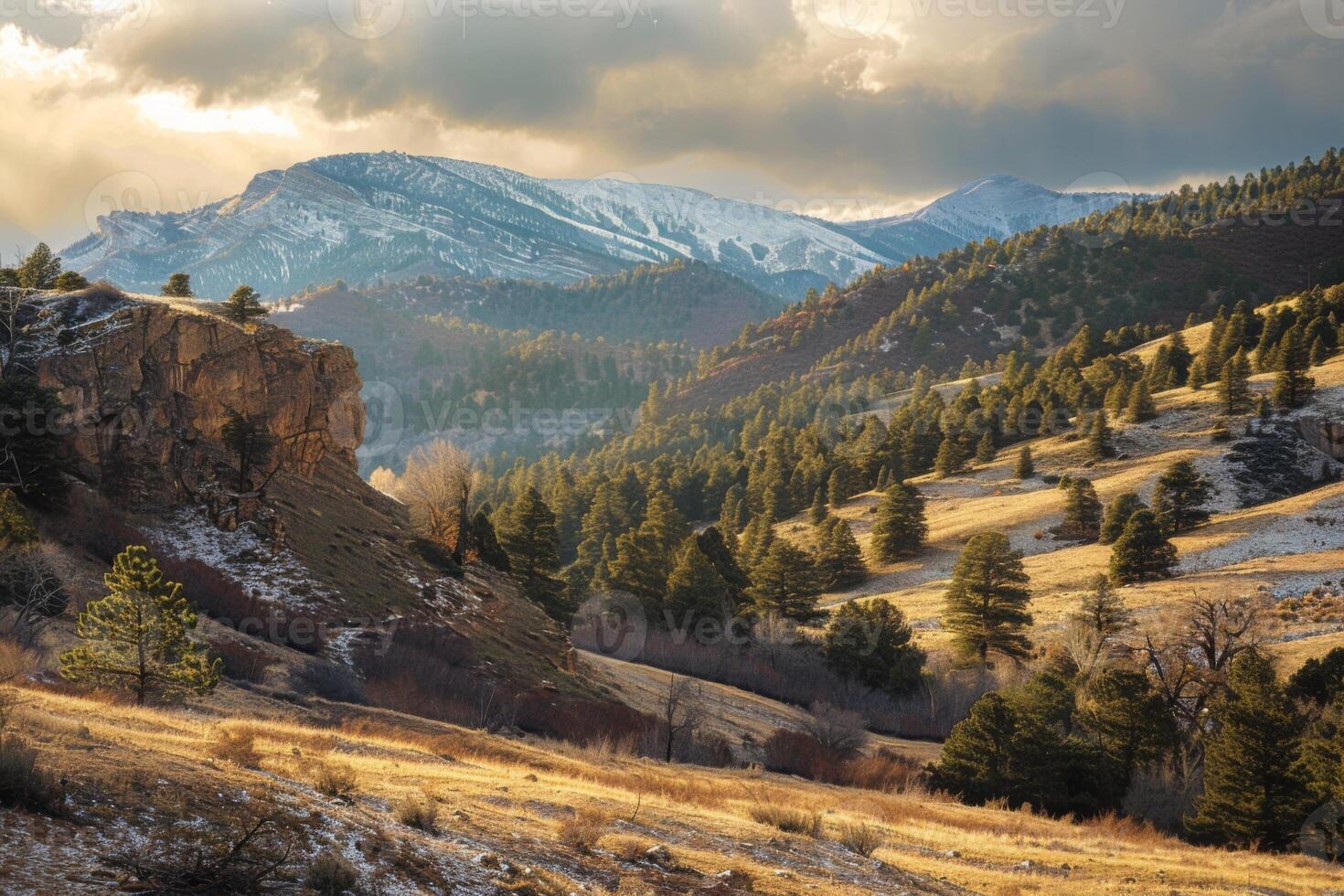 Golden Light Casting Over Eroded Mountain Ridges photo