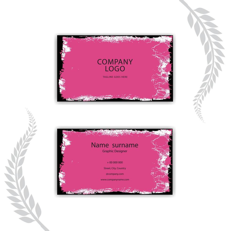 pink hand painted abstract design business card. vector