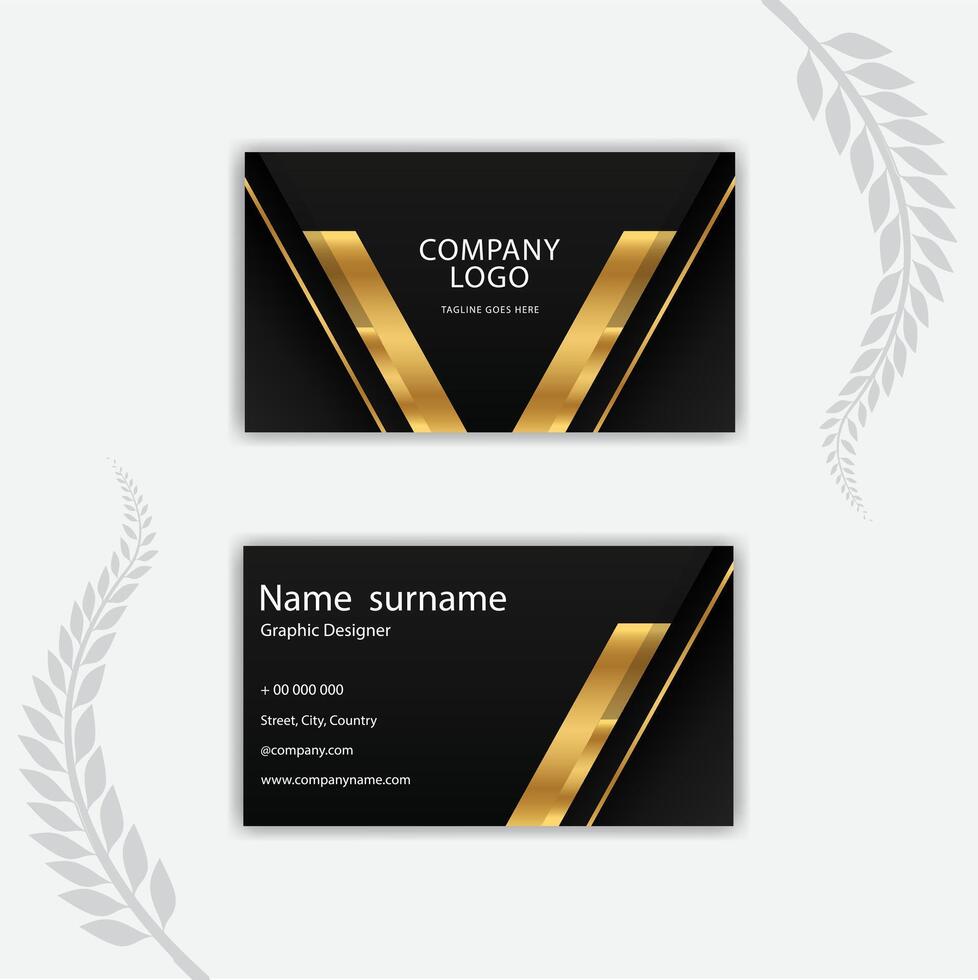 Print black and golden color business card template. vector