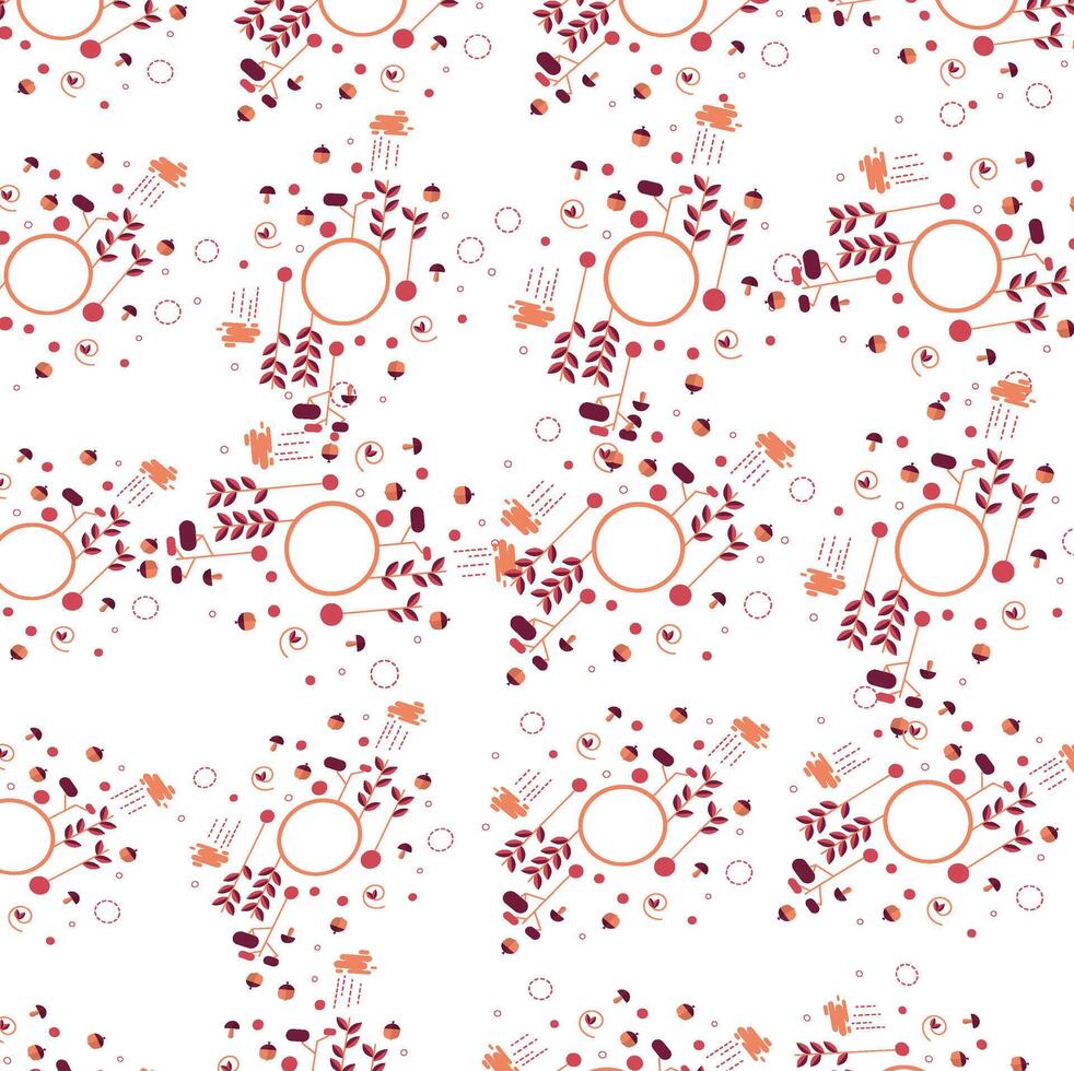 Print Abstract Geometric Design with Leaves and Acorns. vector