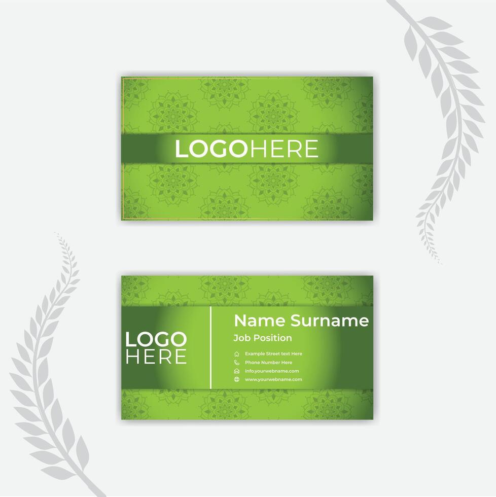 Print green business card template. vector