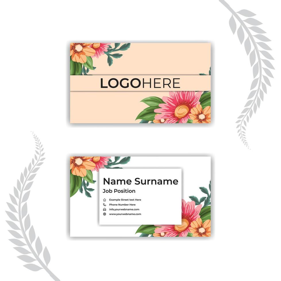 Print Lovely floral business card with flat design. vector