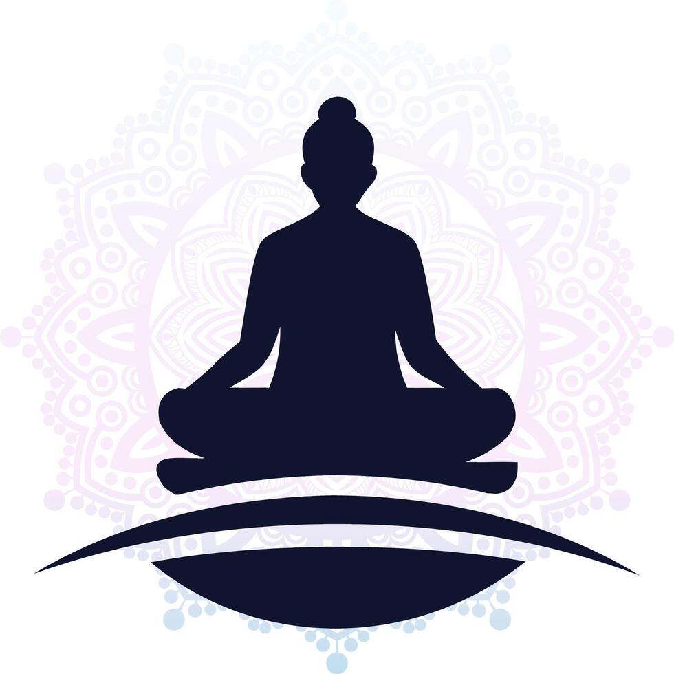 silhouette of a person sitting in meditation pose on a mandala background vector