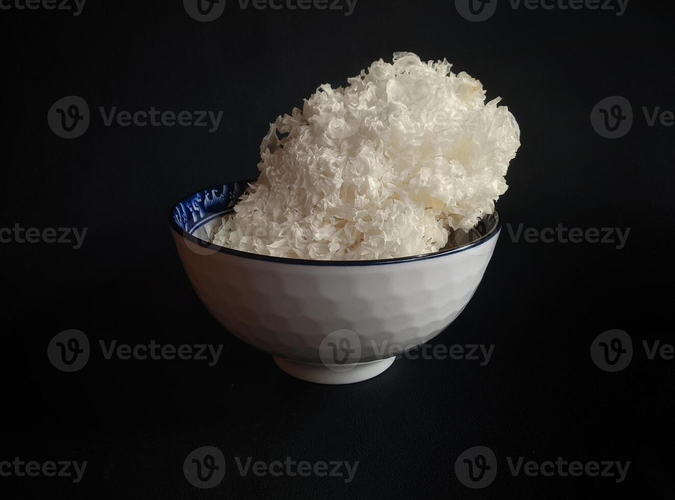 Dried snow fungus in a white bowl photo
