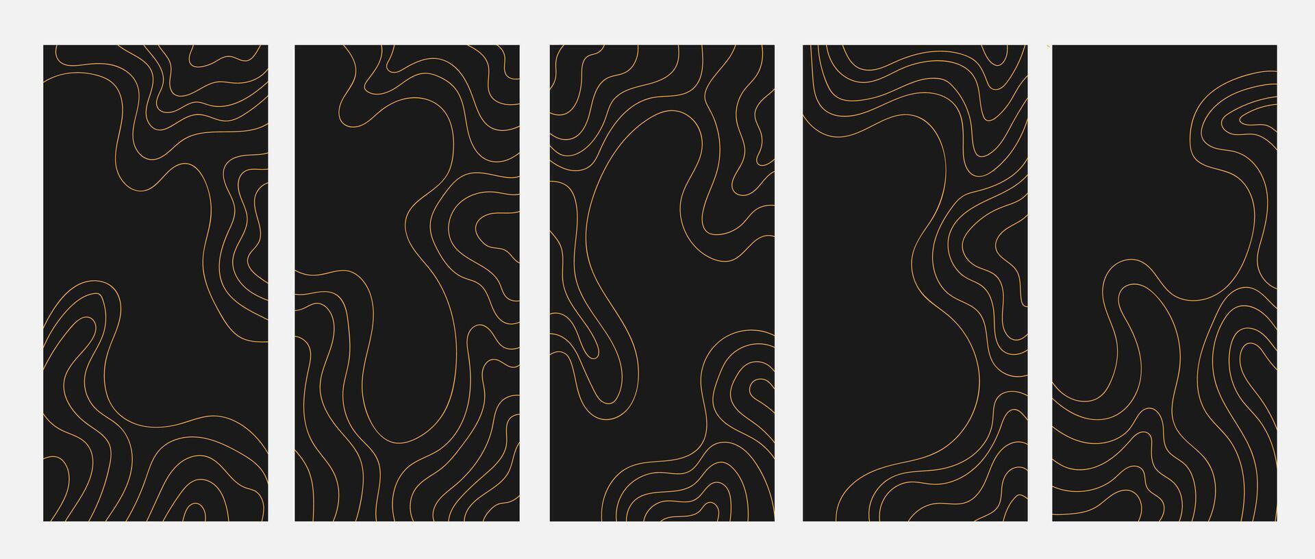 Set of contour topographic map vertical banner. Geographic mountain relief. Abstract lines background. vector
