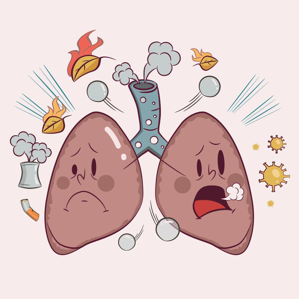 illustration lungs damaged by pollution vector