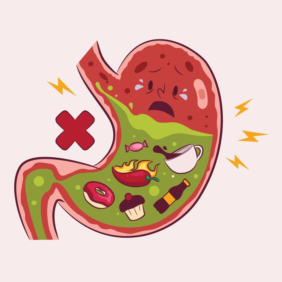 illustration unhealthy stomach the consequence of poor eating habits vector