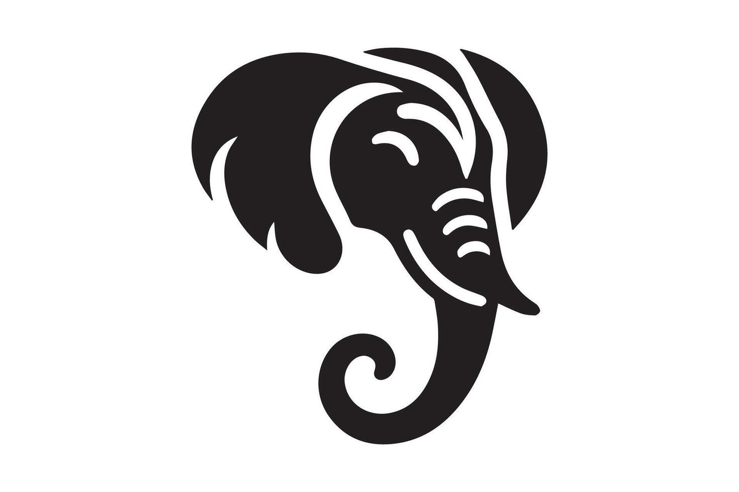 An elephant head is shown in black and white vector